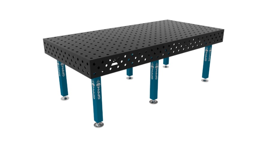 Svařovací stůl GPPH 2400x1200 mm, ocelová pracovní deska tl. 12 mm, otvory pr. 28 mm