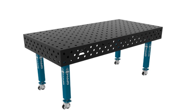 Svařovací stůl GPPH 2000x1000 mm, ocelová pracovní deska tl. 12 mm, otvory pr. 28 mm